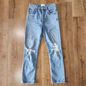 AGOLDE Riley high rise crop distressed straight leg jeans 24 festival hipster
